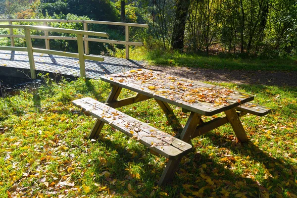 Stół piknikowy drewniane — Zdjęcie stockowe
