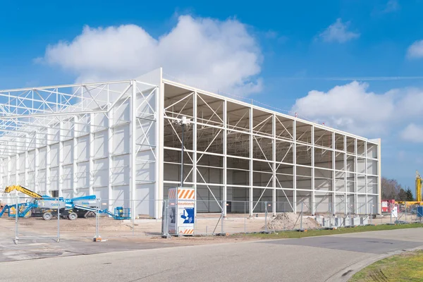 Oldenzaal Netherlands March 2020 Frame Newly Built Warehouse Nice Blue — Stock Photo, Image
