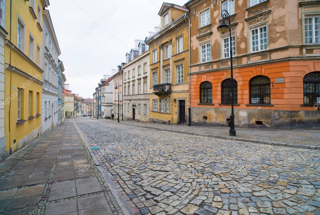 empty street in the old town of warsaw, poland