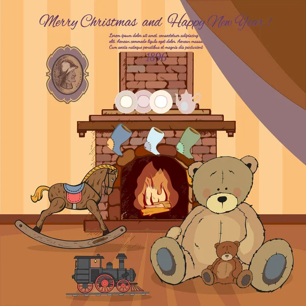 Christmas traditional indoor scene, decorated room. Royalty Free Stock Illustrations