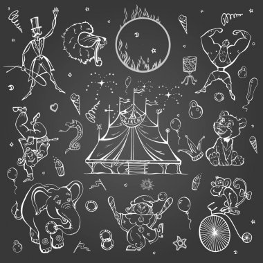 Vektör doodle. Sirk gösterisi.