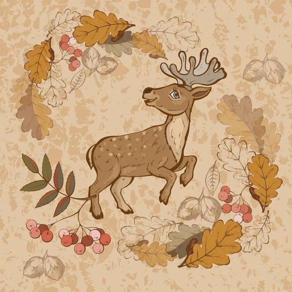 Tarjeta de bosque de otoño, ilustración vectorial, conjunto de fondo vintage — Vector de stock