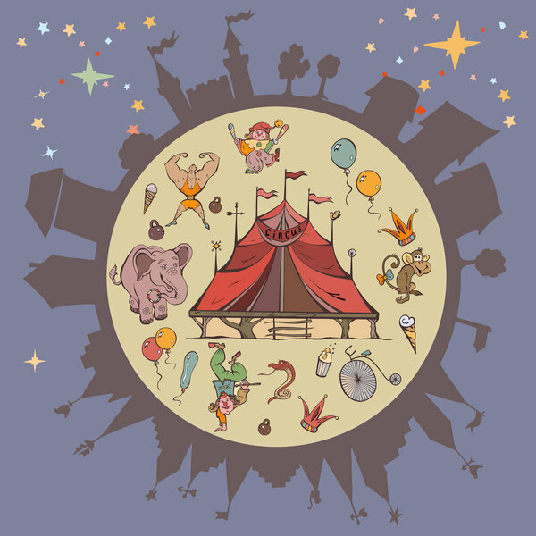 Обученные животные на арене цирка
