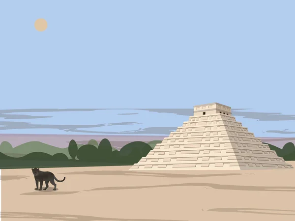 Pantera nera e tempio Maya — Vettoriale Stock