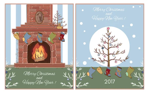 Christmas fireplace vector illustration — Stock Vector