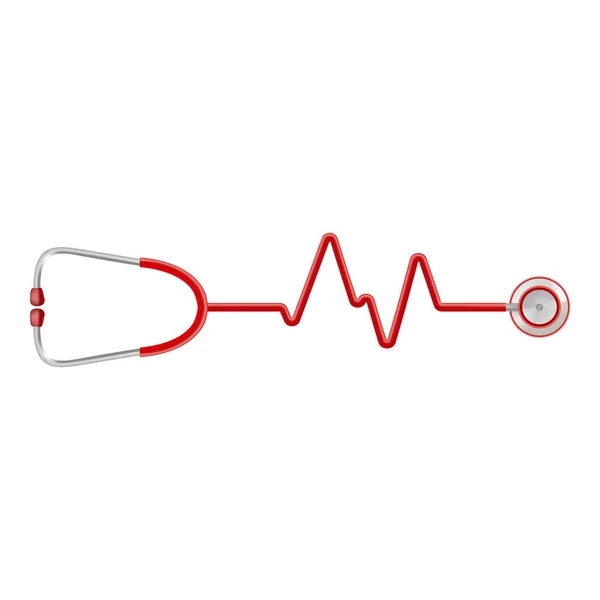 Stetoskop bir kalp atım üzerine beyaz bir arka plan üzerinde izole bir Ekg şeklinde. Gerçekçi vektör çizim.