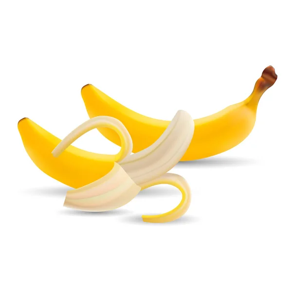 Uppsättning av bananer. Illustration av hälften skalade bananer isolerad på en vit bakgrund. — Stock vektor