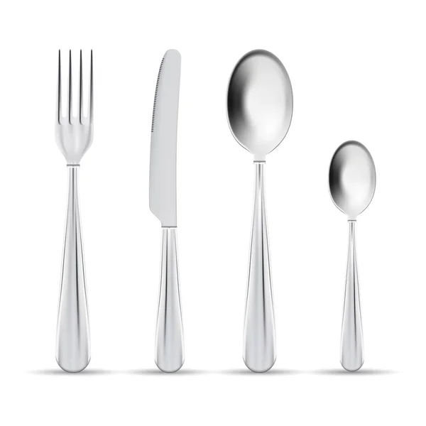 Conjunto de cubiertos de vectores de plata tenedores cucharas y cuchillos aislados sobre un fondo blanco . — Vector de stock
