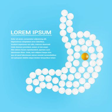 Human Stomach With Pills Isolated On A Background Realistic Vector Illustration. Medical concept created by pills. clipart