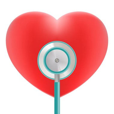 Kırmızı kalbi steteskop kullanım için beyaz bir arka plan üzerinde izole kalp tıbbi konu ile. Gerçekçi vektör çizim.