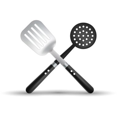 Mutfak Spatula ve beyaz bir arka plan üzerinde izole Skimmer.