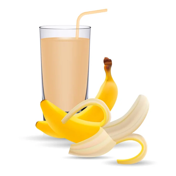 Σύνολο χυμός μπανάνας και δύο νωπών μπανανών που απομονώνονται σε λευκό φόντο. — Διανυσματικό Αρχείο