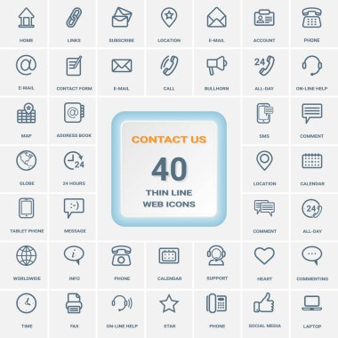 İletişim - bir arka plan üzerinde izole ince çizgi Web simgeler kümesi. Icon Set.