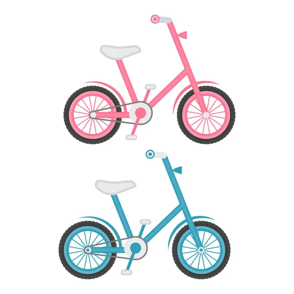 Conjunto de duas crianças bicicletas isoladas em um fundo branco. Ilustração vetorial . — Vetor de Stock
