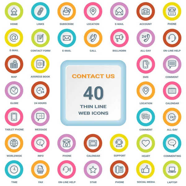 Bize ulaşın - A daire üzerinde ince çizgi Web simgeler kümesi üzerinde beyaz bir arka plan izole kalkanlar sınırlanmıştır. Icon Set.