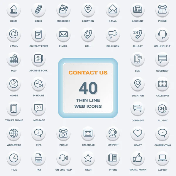 Contáctenos - Conjunto de iconos web de línea delgada plana redonda blanca aislados en un fondo. Set de iconos . — Vector de stock