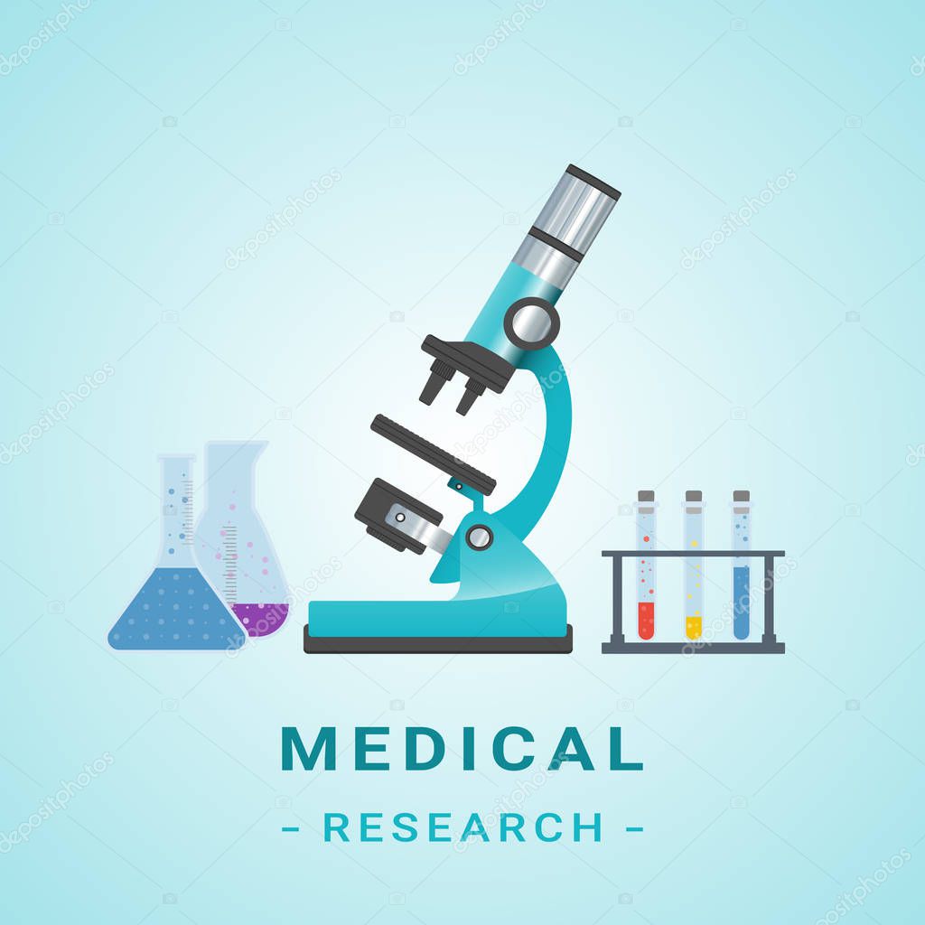 Medical Researh Illustration. Microscope Isolated On A Background. Vector Illustration.