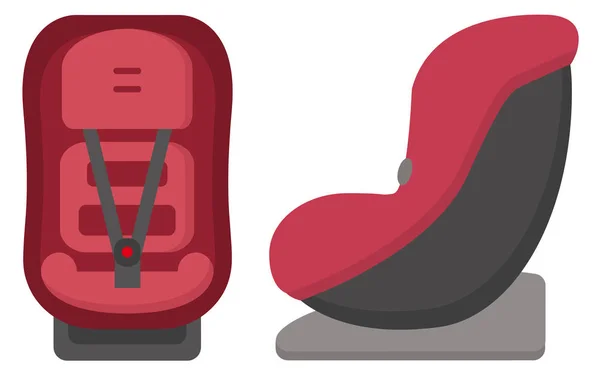 Czarny i czerwony dziecko fotelik samochodowy, przód i boczny widok na białym tle na białym tle. Ilustracja. — Zdjęcie stockowe
