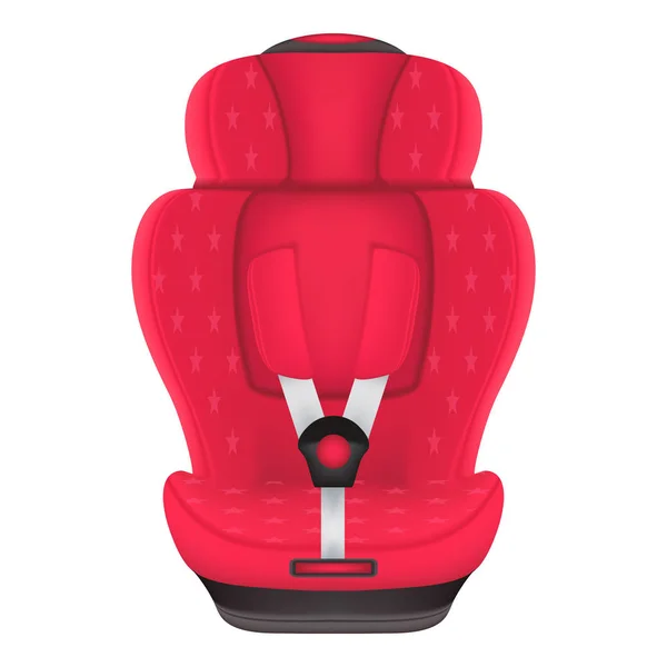 Κόκκινο παιδικό κάθισμα αυτοκινήτου με αστέρια που απομονώνονται σε λευκό φόντο. Ρεαλιστική διανυσματικά εικονογράφηση. — Διανυσματικό Αρχείο