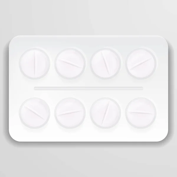 Tabletten in Packung. Tabletten. Medikamente. Medizin-Vitaminpillen in Blisterverpackung isoliert auf einem Hintergrund. Vektorillustration. — Stockvektor