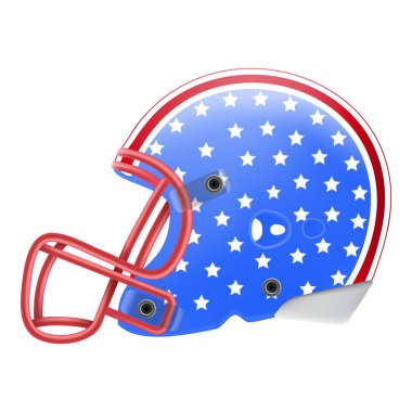 Mavi Amerikan futbol kaskı yıldız manzaralı. Amerikan bayrağı beyaz bir arka plan üzerinde izole. Vektör çizim.