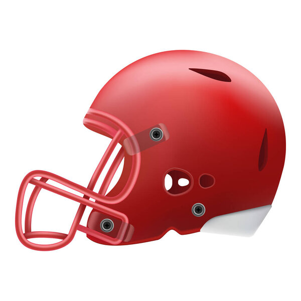 Modern Red American Football Helmet Side View Isolated On A White Background. Vector Illustration.