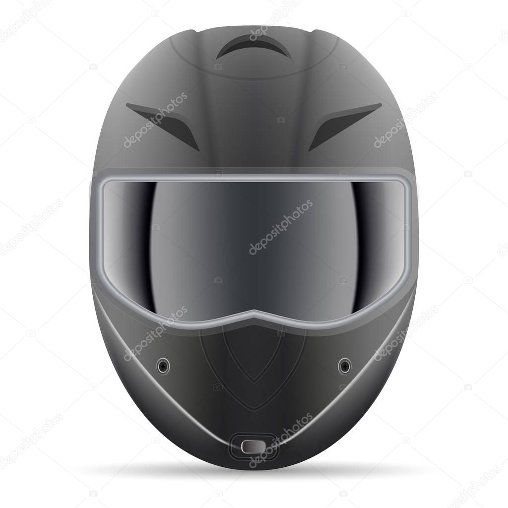 Black Motorcycle Helmet. Front View Isolated On A White Background. Vector Illustration.