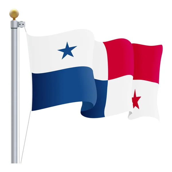 Ondeando la bandera de Panamá aislada sobre un fondo blanco. Ilustración vectorial . — Vector de stock