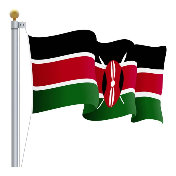Ondeando la bandera de Kenia aislada sobre un fondo blanco. Ilustración vectorial . — Archivo Imágenes Vectoriales
