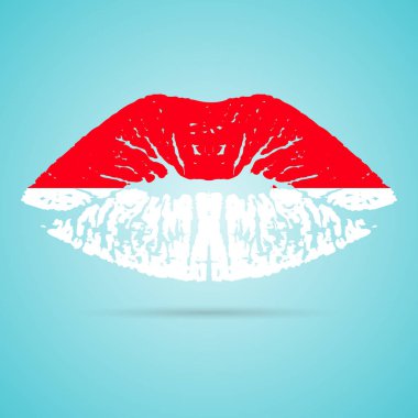 Endonezya bayrağı ruj beyaz bir arka plan üzerinde izole dudaklarında. Vektör çizim.