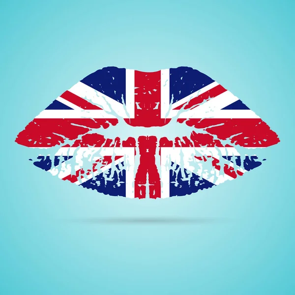 United Kingdom Flag Lipstick On The Lips Isolated On A White Background (en inglés). Ilustración vectorial . — Vector de stock