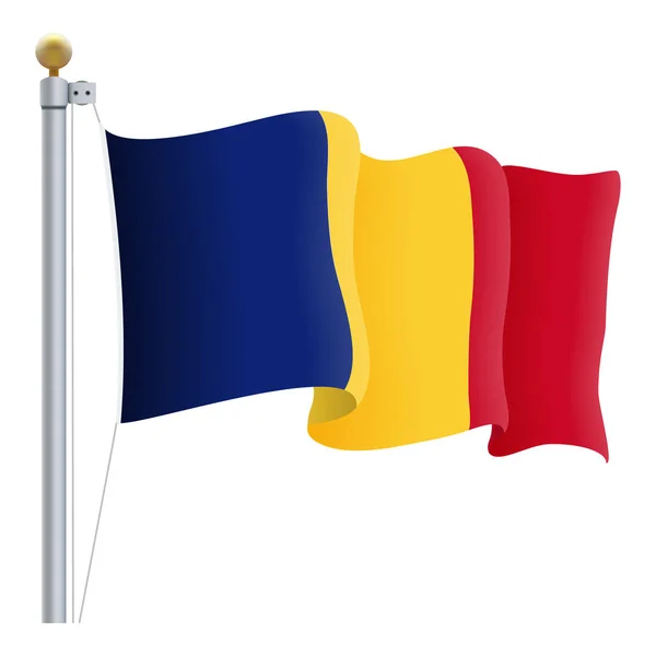 Hullámzó Románia zászlaja elszigetelt fehér Background. Vektoros illusztráció. — Stock Vector