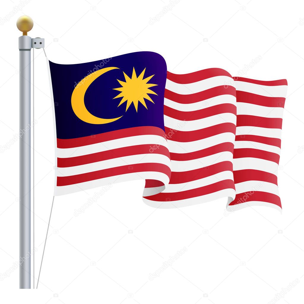 Waving Malaysia Flag Isolated On A White Background. Vector Illustration.