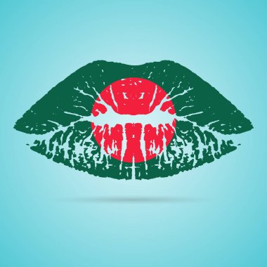 Bangladeş bayrağı ruj beyaz bir arka plan üzerinde izole dudaklarında. Vektör çizim.