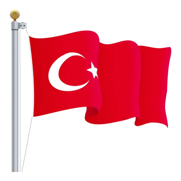 Ondeando la bandera de Turquía aislada sobre un fondo blanco. Ilustración vectorial . — Vector de stock