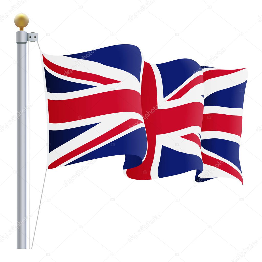 Waving United Kingdom Flag. UK Flag Isolated On A White Background. Vector Illustration.