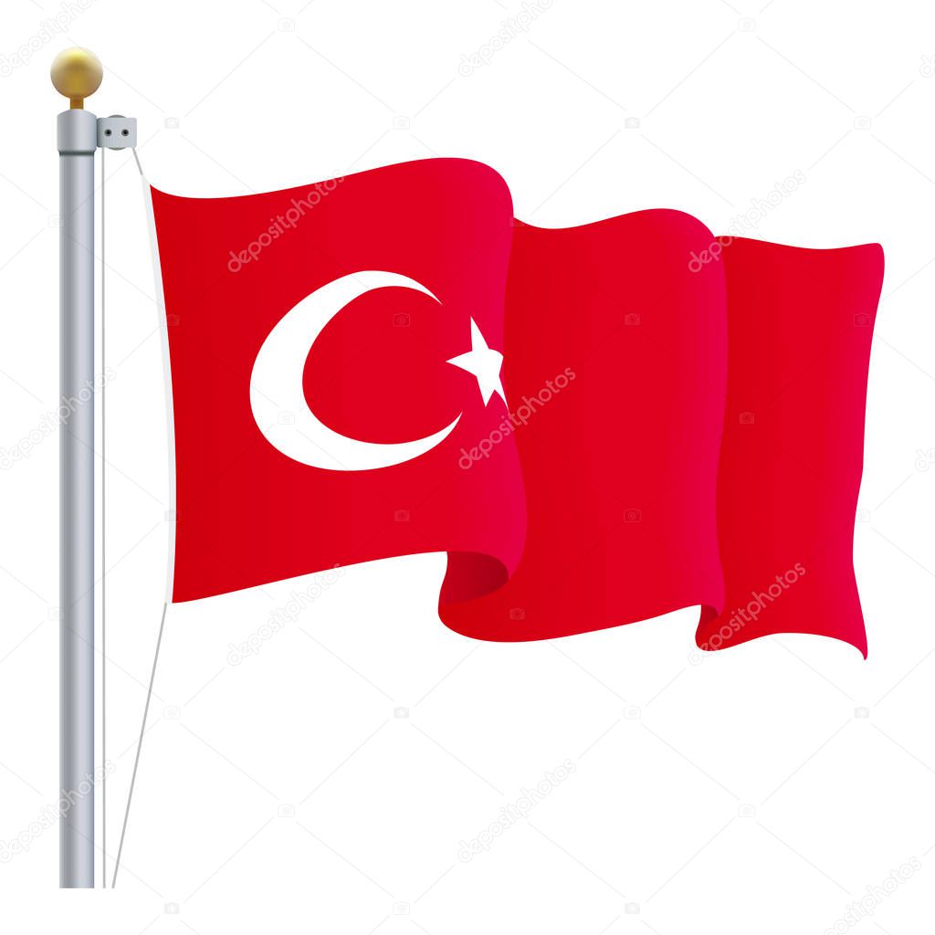 Waving Turkey Flag Isolated On A White Background. Vector Illustration.