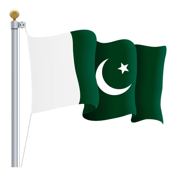 Sventolando bandiera pakistana isolata su sfondo bianco. Illustrazione vettoriale . — Vettoriale Stock