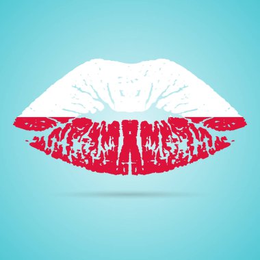 Polonya bayrak beyaz bir arka plan üzerinde izole dudaklarında ruj. Vektör çizim.