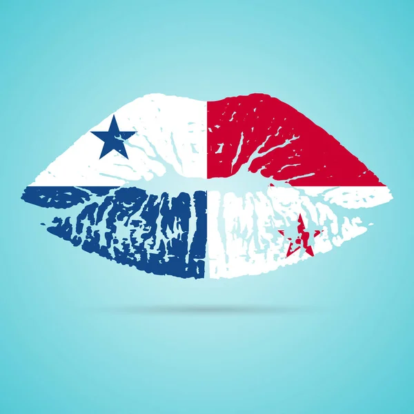 Lápiz labial de la bandera de Panamá en los labios aislado sobre un fondo blanco. Ilustración vectorial . — Vector de stock