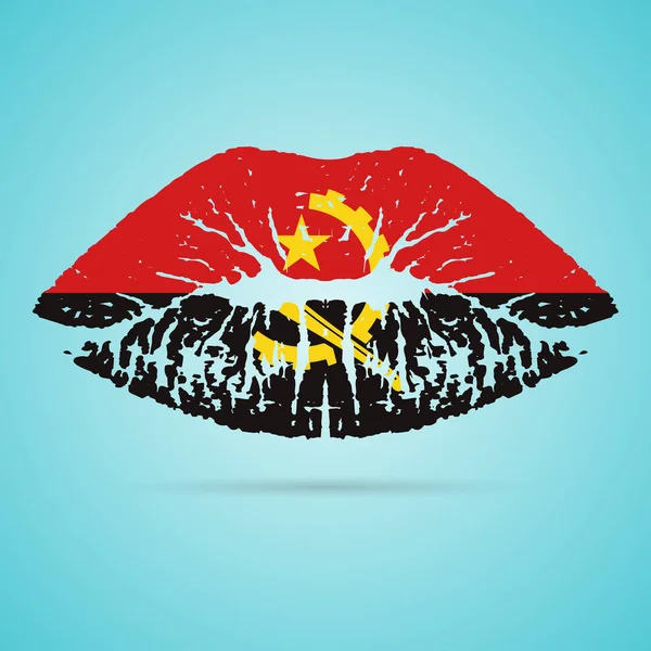 Angola drapeau rouge à lèvres sur les lèvres isolé sur fond blanc. Illustration vectorielle. — Image vectorielle