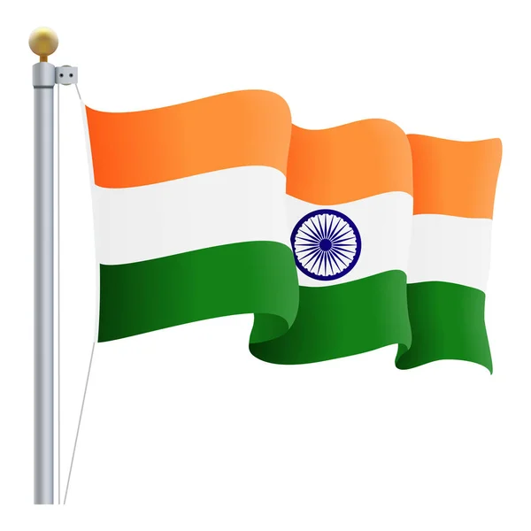 Waving India Flag Isolated On A White Background. Vector Illustration. — Stock Vector