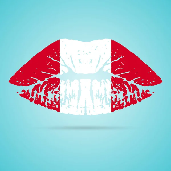 Lápiz labial de la bandera de Perú en los labios aislados sobre un fondo blanco. Ilustración vectorial . — Vector de stock