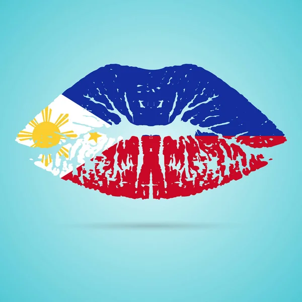 Lápiz labial de la bandera de Filipinas en los labios aislado sobre un fondo blanco. Ilustración vectorial . — Vector de stock