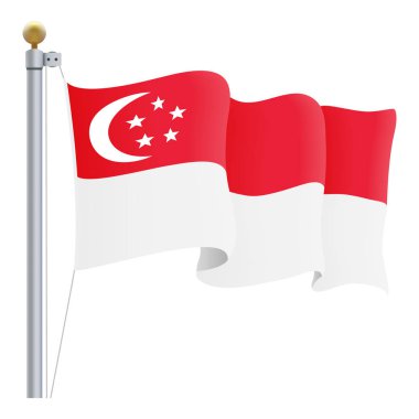 Beyaz bir arka plan üzerinde izole Singapur bayrağı sallayarak. Vektör çizim.