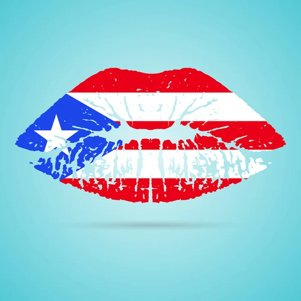 Puerto Rico Flagge Lippenstift auf den Lippen isoliert auf weißem Hintergrund. Vektorillustration. — Stockvektor