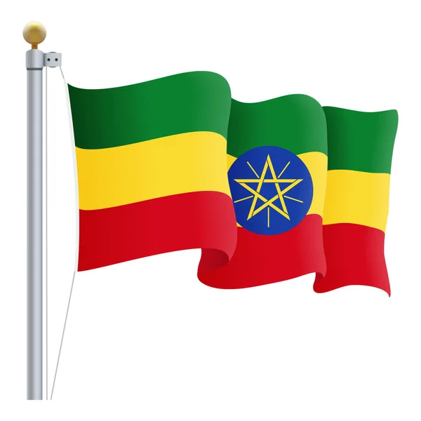Wapperende vlag van Ethiopië geïsoleerd op een witte achtergrond. Vectorillustratie. — Stockvector