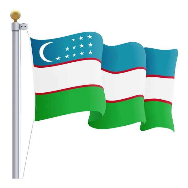 Размахивание флагом Узбекистана на белом фоне. Векторная миграция . — стоковый вектор