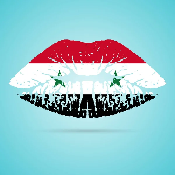 Siria bandiera rossetto sulle labbra isolato su uno sfondo bianco. Illustrazione vettoriale . — Vettoriale Stock
