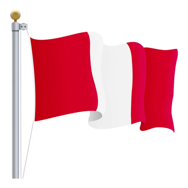 Macha flagą Peru na białym tle na białym tle. Ilustracja wektorowa — Wektor stockowy
